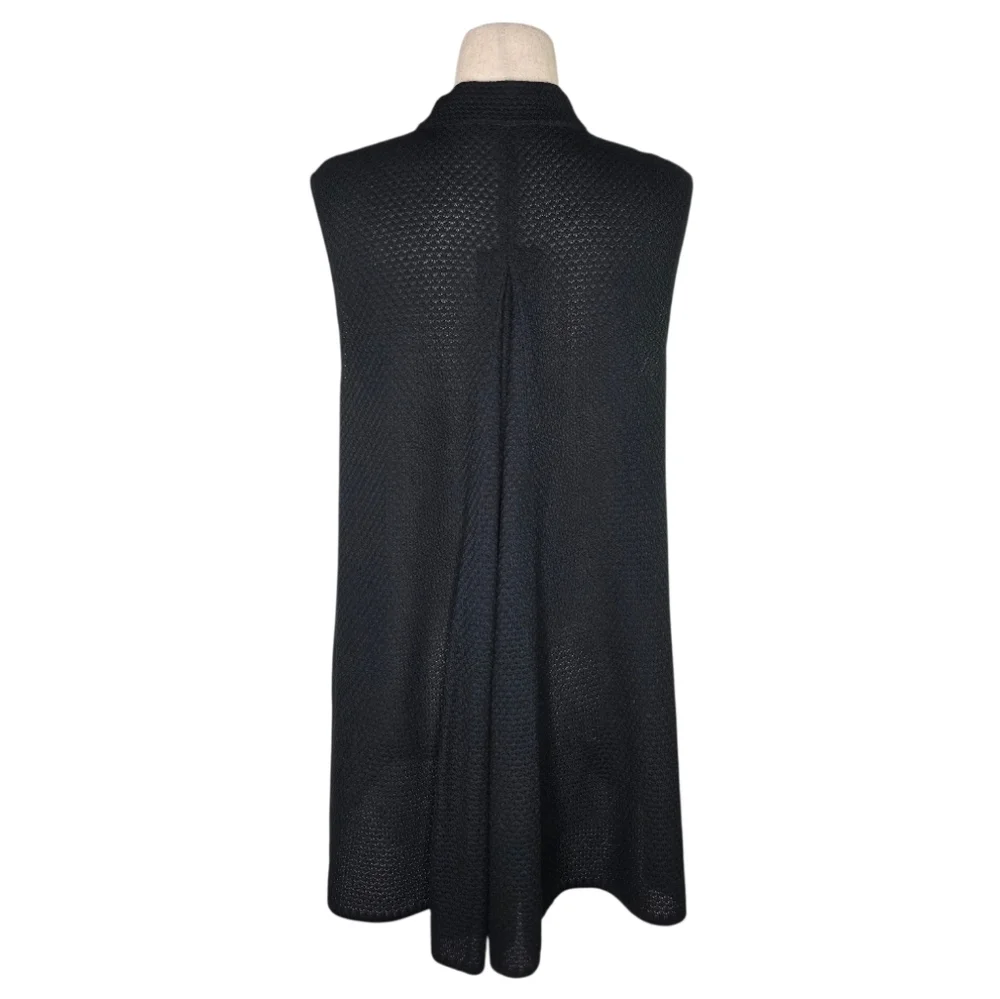 Ming Wang XL Black Textured Knit Long Sleeveless Vest Tunic Cardigan